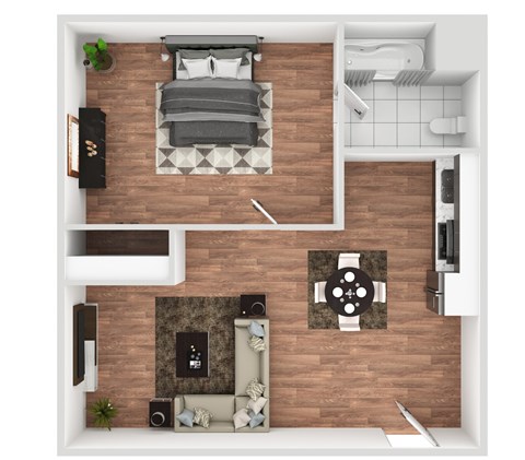 Floor plan for 1 bed, 1 bath, 486 sqft